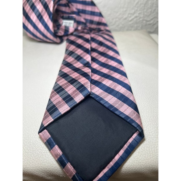Pink Blue Plaid Silk Linen Necktie Men's Tie‎ Office Preppy 3.5 inches - Picture 2 of 5